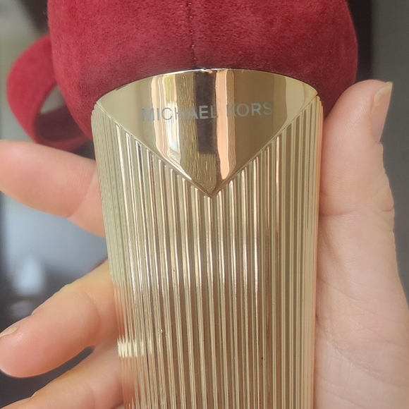 Michael Kors Paloma Red Suede Ankle Strap Platform Gold Heels Size 8.5 - Picture 6 of 11